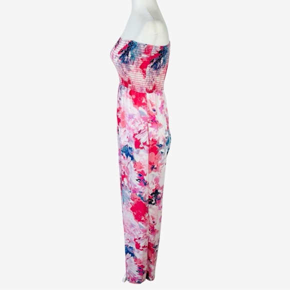 Peach Love California Floral Smocked Strapless Jumpsuit - Pink Multi NWT - Picture 4 of 7
